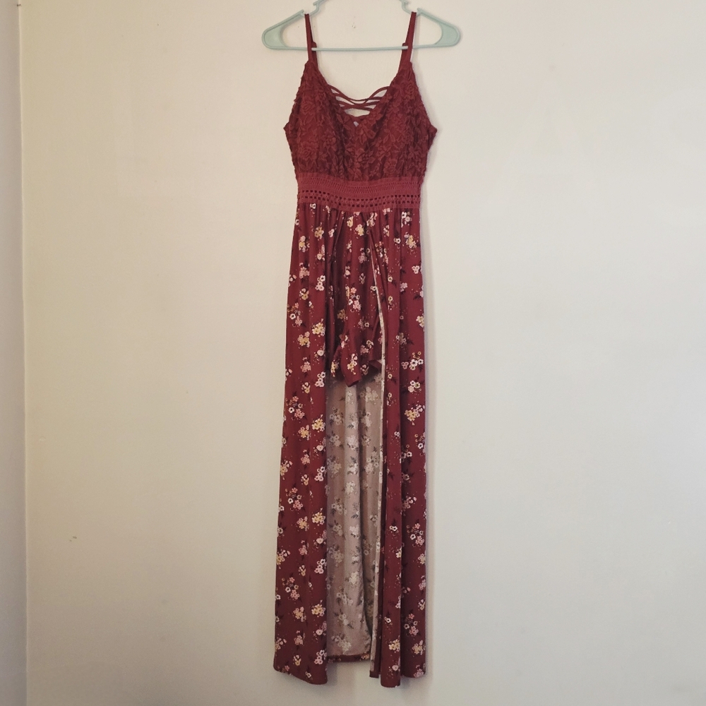 NOBO Women's Large Red Floral Lace Maxi Romper